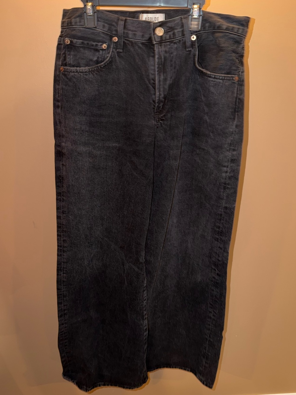 Agolde Washed Black High-Rise Wide Leg Jeans